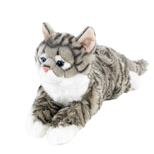 Kuscheltier katze liegend grau - kuscheltier,